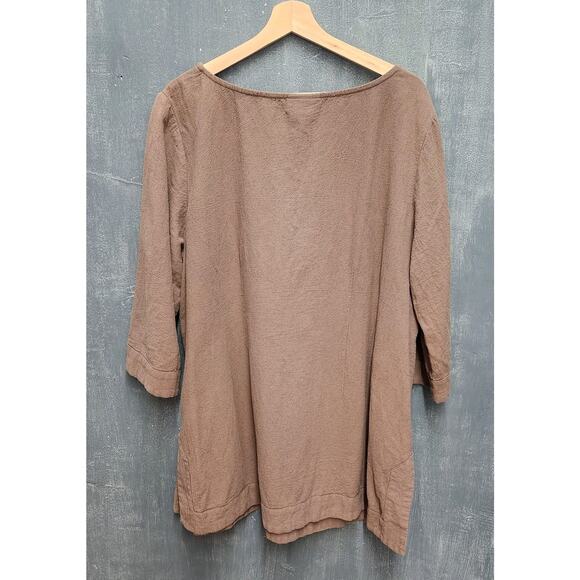 Soft Surroundings Top 2X Brown Textured Cotton 3/4 Sleeve Lagenlook - Picture 3 of 8